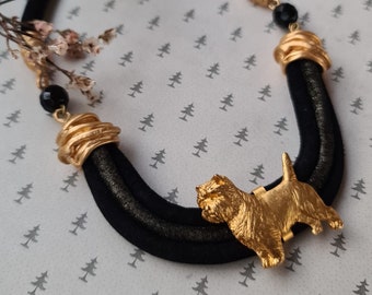 Cairn Terrier dog Chocker, Chocker dog pedant, Black and gold chocker, women chocker, chocker fot dog lovers, women necklace