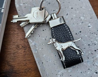 Silver Plated DALMATIAN DOG KEYCHAINWith Leather Strap – Pewter Dog Breed Keyring – Gift For Dog Lovers – Gift Wrapping Available