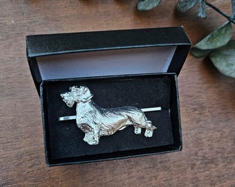 Silver Plated Wire Hair DACHSHUND TIE CLIP – Pewter Dog Tie Bar ForMen -Dog Lover Jewelry -Stylish Tie Accessory For Weddings And Work
