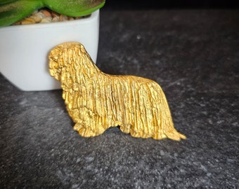 KOMONDOR DOG BROOCH In Pewter 24k Yellow Gold Plated-Stylish Dog Brooch Pin For Scarf Or Jacket-Gift For Pet Memorial Keepsake