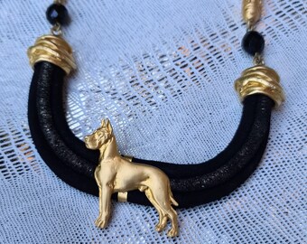 Great Dane Chocker, Chocker dog pedant, Black and gold chocker, women chocker, chocker fot dog lovers, women necklace