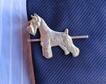 Pince à cravate Schnauzer réaliste - Accessoire pour chien plaqué argent pour tenue de gentleman