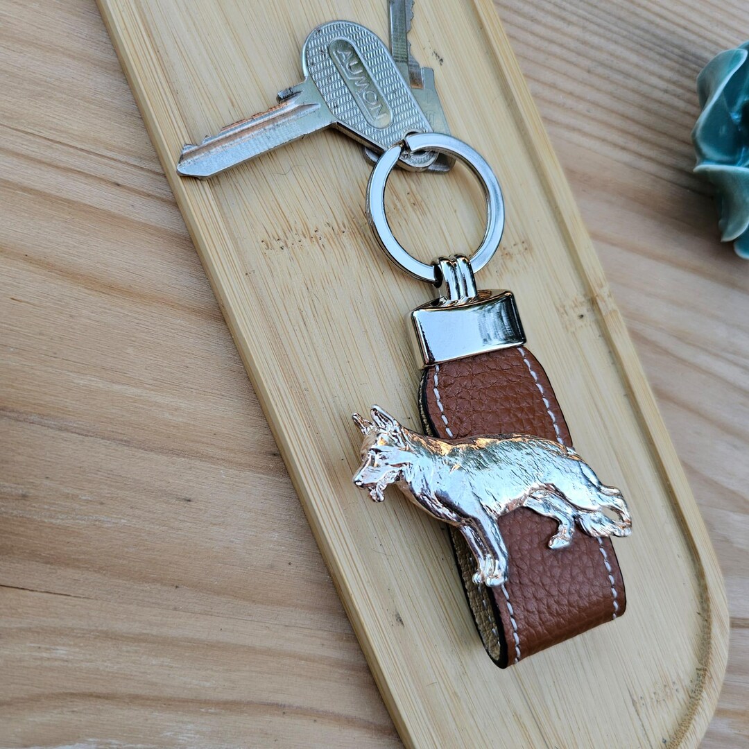 German Shepherd Keychain: Silver Plated Pewter Dog Keyring - Etsy