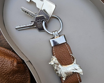 AUSTRALIAN TERRIER KEYCHAIN With Fax Leather Strap In Black And Brown Finishes – Silver Plated Dog Breed Keyring – Gift For Dog Lovers