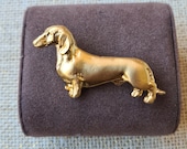 Dachshund Brooch Dog 24k Yellow Gold Plated Brooch, Dachshund