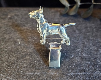 Gold BULL TERRIER Number Holder Brooch And Dog Show CLIP In Two Finishes - Pet Memorial Gift, Sweater Pin For Dog Lover Pewter Jewelry