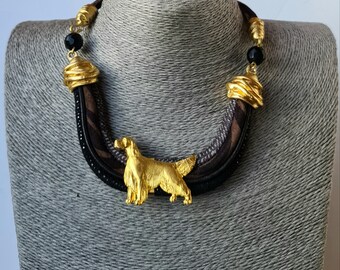 Irish Setter Chocker, Chocker dog pedant, Black and gold chocker, women chocker, chocker fot dog lovers, women necklace