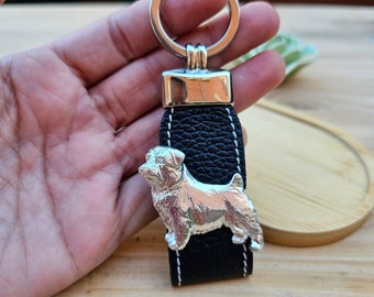 NORFOLK TERRIER KEYCHAIN - Silver-Plated Pewter KeyringWith Leather Strap - Gift For Dog Lovers -Stylish Pet Memorial Accessory