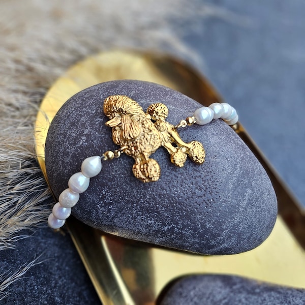 Pulsera de caniche bañada en oro: dije de caniche continental, regalo para amantes de los perros