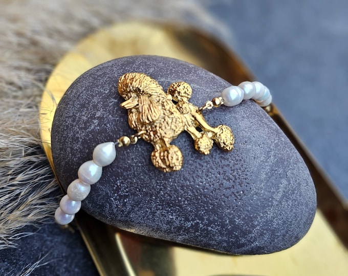 Featured listing image: Gold Plated Poodle Bracelet: Continental Poodle Charm, Dog Lover Gift