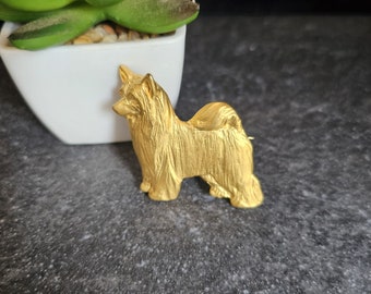 POWDER PUFF Chinese Crested Dog BROOCH Available In Three Finishes - 24K Gold Plated Pewter Modern Pet Jewelry Brooch For Dog Lovers