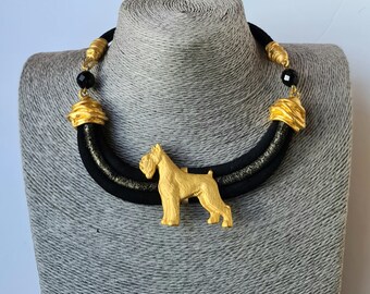 Schnauzer Giant Chocker, Chocker dog pedant, Black and gold chocker, women chocker, chocker fot dog lovers, women necklace