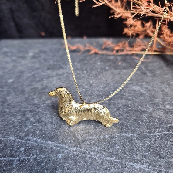 Collana con ciondolo bassotto - bassotto, gioielli a forma di bassotto, regalo divertente per cani, la bimba di papà, la mamma del cane Dackel, piccola collana in oro 14 carati - Italia