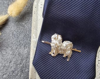 Tibetan SPANIEL TIE CLIP For Men – Silver Plated Pewter Dog Tie Bar – Stylish Pet Inspired Tie Accessory - Unique Christmas Gift