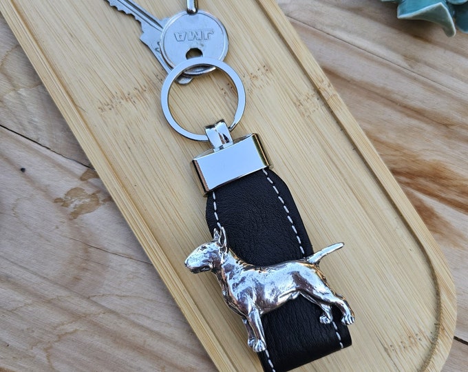 Featured listing image: Handmade Bull Terrier Keychain: Silver Plated Pewter Dog Keyring