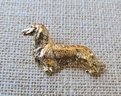 Dachshund long haired Brooch Dog 24k Yellow Gold Plated Brooch, Dachshund