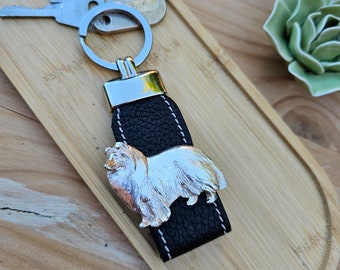 ROUGH COLLIE Dog Breeds KEYCHAINSIdeal Gift For Any Rough Collie Owner Or Enthusiasts - Silver Plated Pewter Leather Pet Keyring