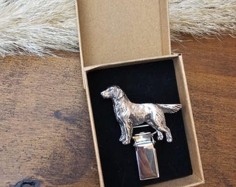FLATCOATED Retriever NUMBER HOLDER Brooch – Elegant Dog Show Clip - Pewter Ring Clip For Dog Show Enthusiasts In 2 Finishes