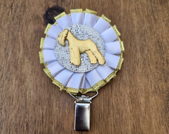 Schnauzer number holder, brooch or dog show ring clip, show clip Miniature Schnauzer, Exhibitor ring number clips, rosettes dog