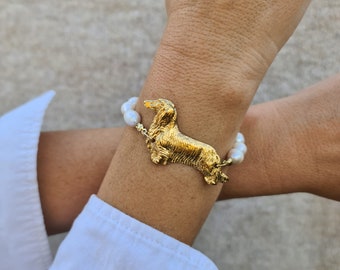 Dachshund Bracelet, Dachshund art dog, Long Hair Dachshund, Dog bracelet for women, Dachshund charm