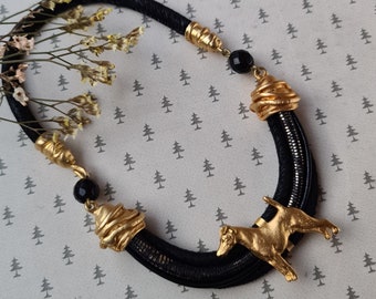 Fox Terrier Smooth dog Chocker, Chocker dog pedant, Black and gold chocker, women chocker, chocker for dog lovers, women necklace