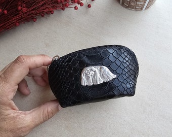 Pekingese coin curse, pekingese purse, coin purse vegan leather, pekingese zipper wallet