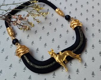 Ibizan Hound dog Chocker, Chocker dog pedant, Black and gold chocker, women chocker, chocker fot dog lovers, women necklace