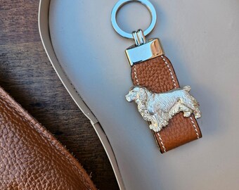 CLUMBER SPANIEL KEYCHAIN – Silver Plated Pewter Dog Breed Keyring, Perfect Gift For Dog Lovers – Gift Wrapping Available