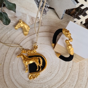 Thoroughbred Horse jewelry set, Thoroughbred Horse Gold, Gift set Gold, Horse set, Gift Horse set, Thoroughbred Horse set