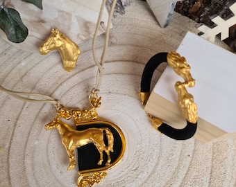 Thoroughbred Horse jewelry set, Thoroughbred Horse Gold, Gift set Gold, Horse set, Gift Horse set, Thoroughbred Horse set