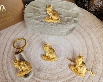 Somali cat gift set, Somali cat brooch, Gift set Christmas, Black Friday, Somali cat Keychain, Cat lovers gift