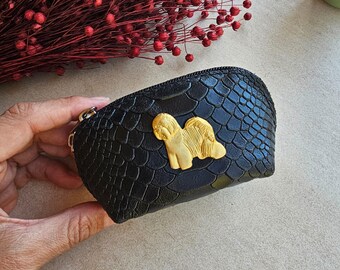Old English Sheepdog coin purse, bobtail purse, coin purse vegan leather