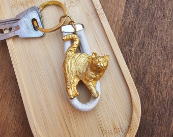 Handmade AMERICAN SHORTHAIR CAT Keyring - Retro Style Feline Keychain