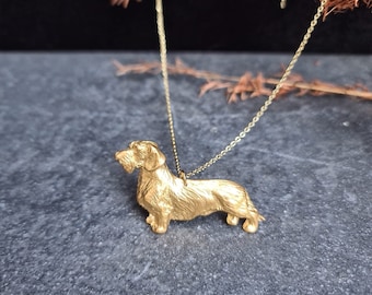Wire Hair DACHSHUND PENDANT NECKLACE Gift For Dachshund Lovers – Silver Or Gold Plated Pendant With Stain Less Steel Chain Necklace