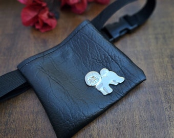 Bichon Frise desingn dog treat bag for Dog Shows - Elegant Vegan Leather treat bag with elastic adjustable strap