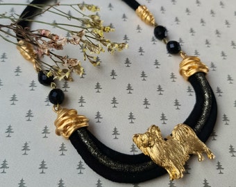 Papillon dog Chocker, Chocker dog pedant, Black and gold chocker, women chocker, chocker fot dog lovers, women necklace