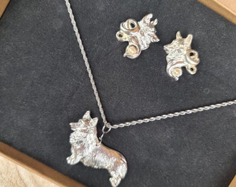 Corgi Dog gift set, Corgi Cardigan silver, Cardigan pendant, Corgi cardigan earrings, Black Friday, Dog lovers gift