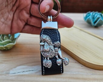 POODLE CONTINENTAL KEYCHAIN Silver Plated Dog Keychain - Unique Dog Memorial Keychain - Ideal Gift For Poodle Owner Or Enthusiasts