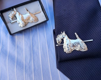 Pince à cravate pour terrier écossais en métal argenté - Cadeau détaillé pour les amoureux des chiens - Accessoires réalistes