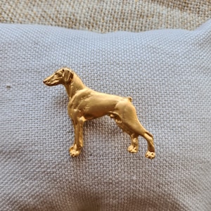 DOBERMANN BROOCH DOG Made From Pewter And 24k Yellow Gold Plated In Two Finishes- Dobermann Dog Pin For Jacket And Scarf