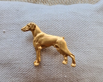 DOBERMANN BROOCH DOG Made From Pewter And 24k Yellow Gold Plated In Two Finishes- Dobermann Dog Pin For Jacket And Scarf