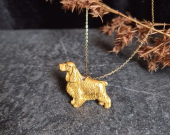 English Cocker necklace, Cocker pendant, dog necklace, custom jewerly necklace, necklace mixing chain and czech crystal pearl