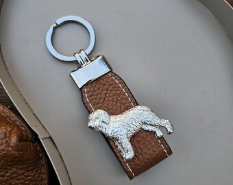 Spanish WATER DOG KEYCHAINWith Fax Leather Strap -  Silver Plated Pewter Dog Breed Keyring In 2 Finishes – Unique Gift For Dog Lovers