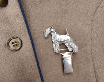 LAKELAND TERRIER Dog Show CLIP Number Holder Brooch - Gold-Plated Dog Show Ring Clip - Pewter Pin For Dog Lovers, Sweater Clip Accessory