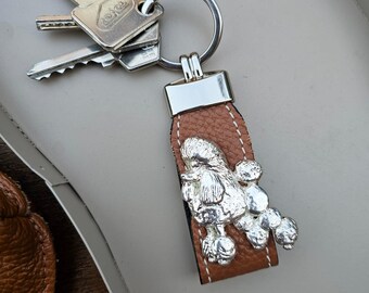 POODLE ENGLISH Saddle Dog KEYCHAINWith Fax Leather Strap – Silver Plated Pewter Dog Breed Keyring – Gift For Pet Lovers