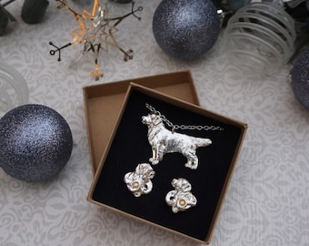 Golden Retriever Gift Set Silver, Golden Retriever, Dog Lovers, Golden retriever pendant, golden retriever art