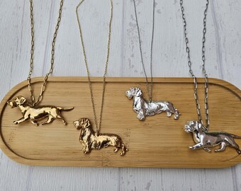 Wire Hair Dachshund Pendant Necklace: Silver/gold Plated Dog Lover