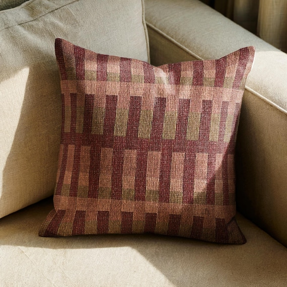 Autumn Geometric Woven Throw Pillow, Fall Host Gift, Vintage Inspired Fall Decorative Cushion