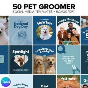 Haustier-Groomer Social-Media-Vorlagen | 50+ Canva Instagram Posts, Stories & Highlight Icons | Haustier Business Marketing Kit