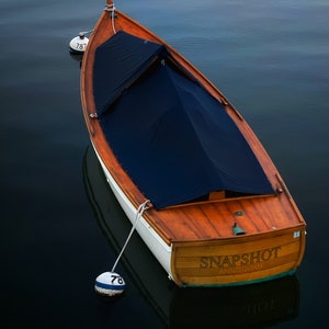 A wooden boat at anchor. Annisquam, MA. Nautical photography, photography prints, wall decor, ocean decor, photography wall art, boat photo